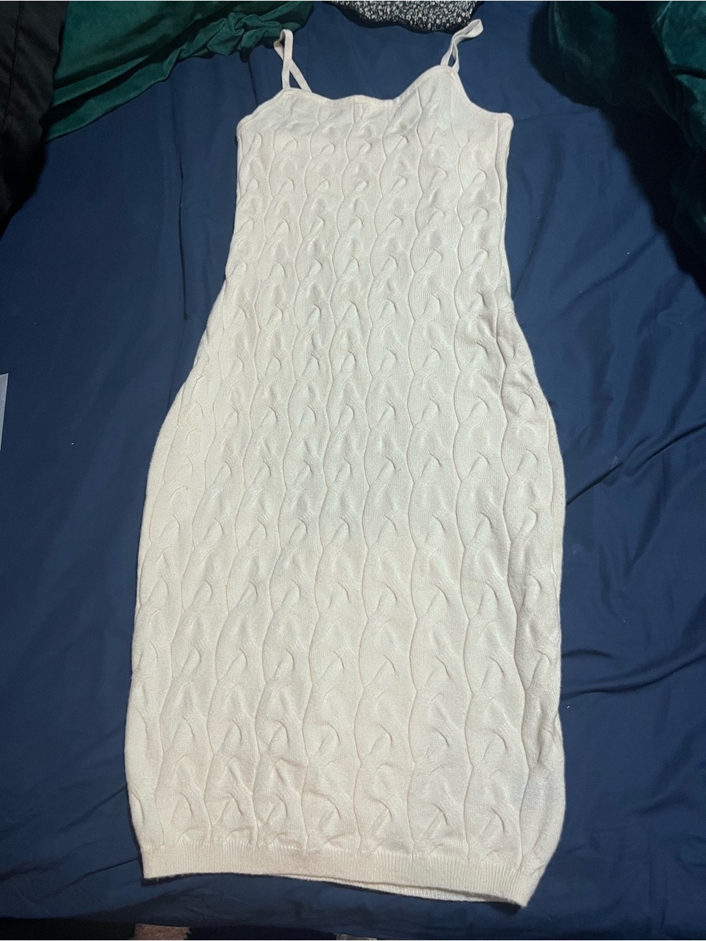 Knit Cable-Pattern Cream Slip Dress